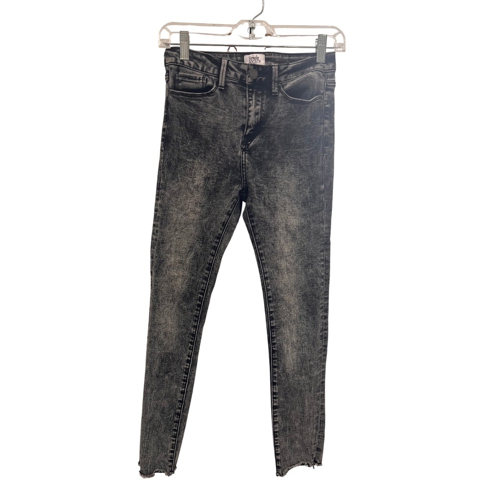 Simple Society Womens‎ Acid Wash Skinny Jeans Grey Black Raw Hem Size 3/26